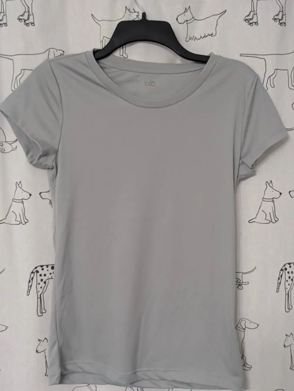 Alo Yoga Womens Crew Neck Athletic Top Light Gray Small Short Sleeve Gym Workout